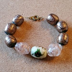 Hand Made Glass Glitter Copper Beaded Bracelet